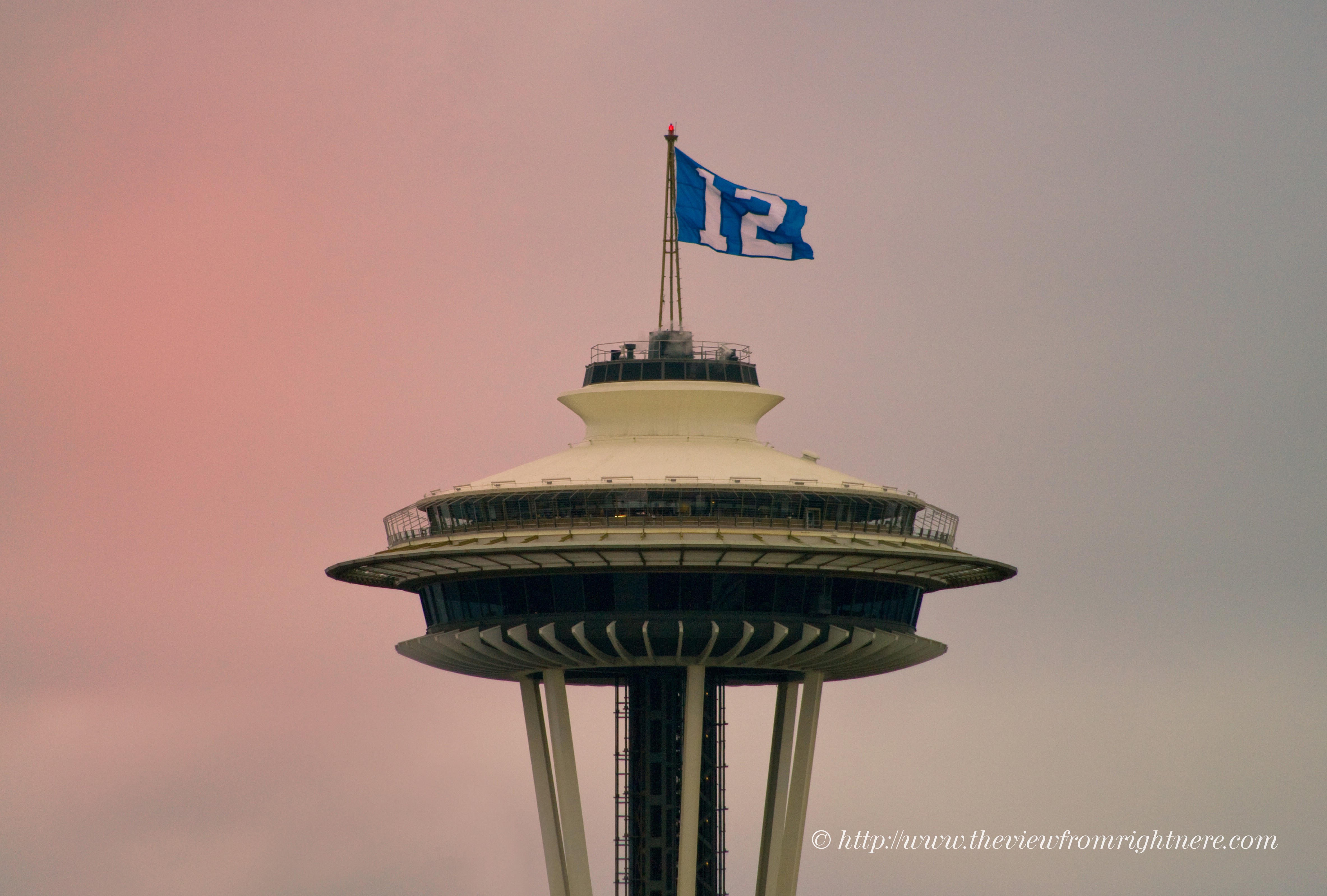 Seahawks Pride! 12th Man Flag Atop the Space Needle
