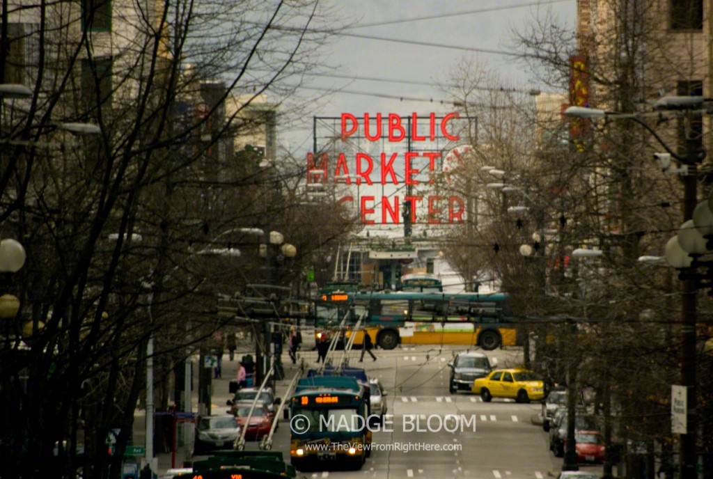Pike Place Market Sign - Looking West on Pike Street