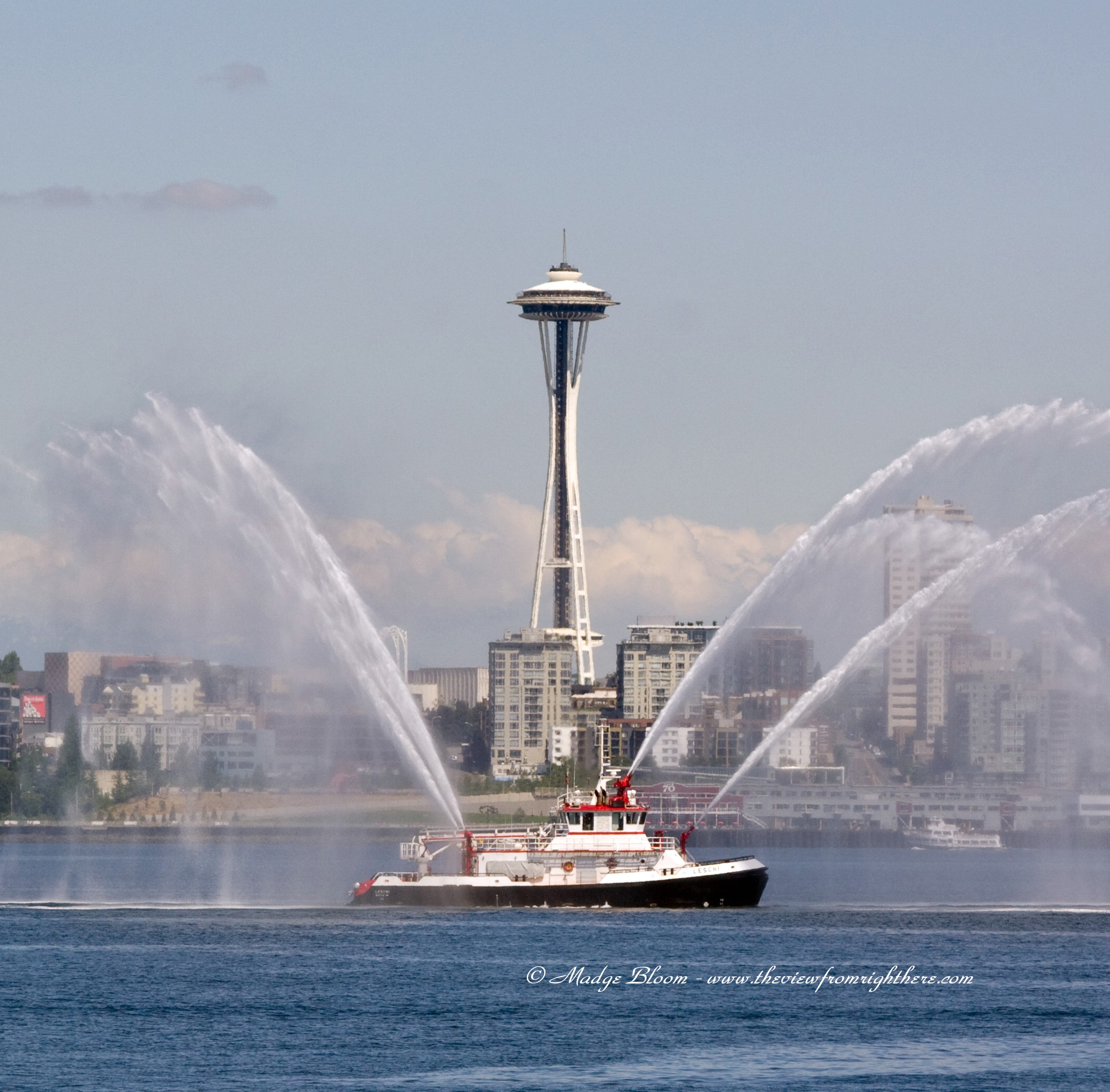 Seattle Fire Boat Leschi and Space Needle