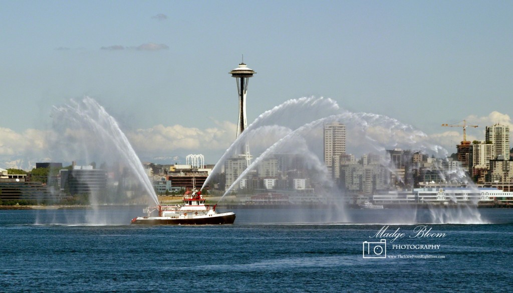 Seattle Fire Boat Leschi and Space Needle