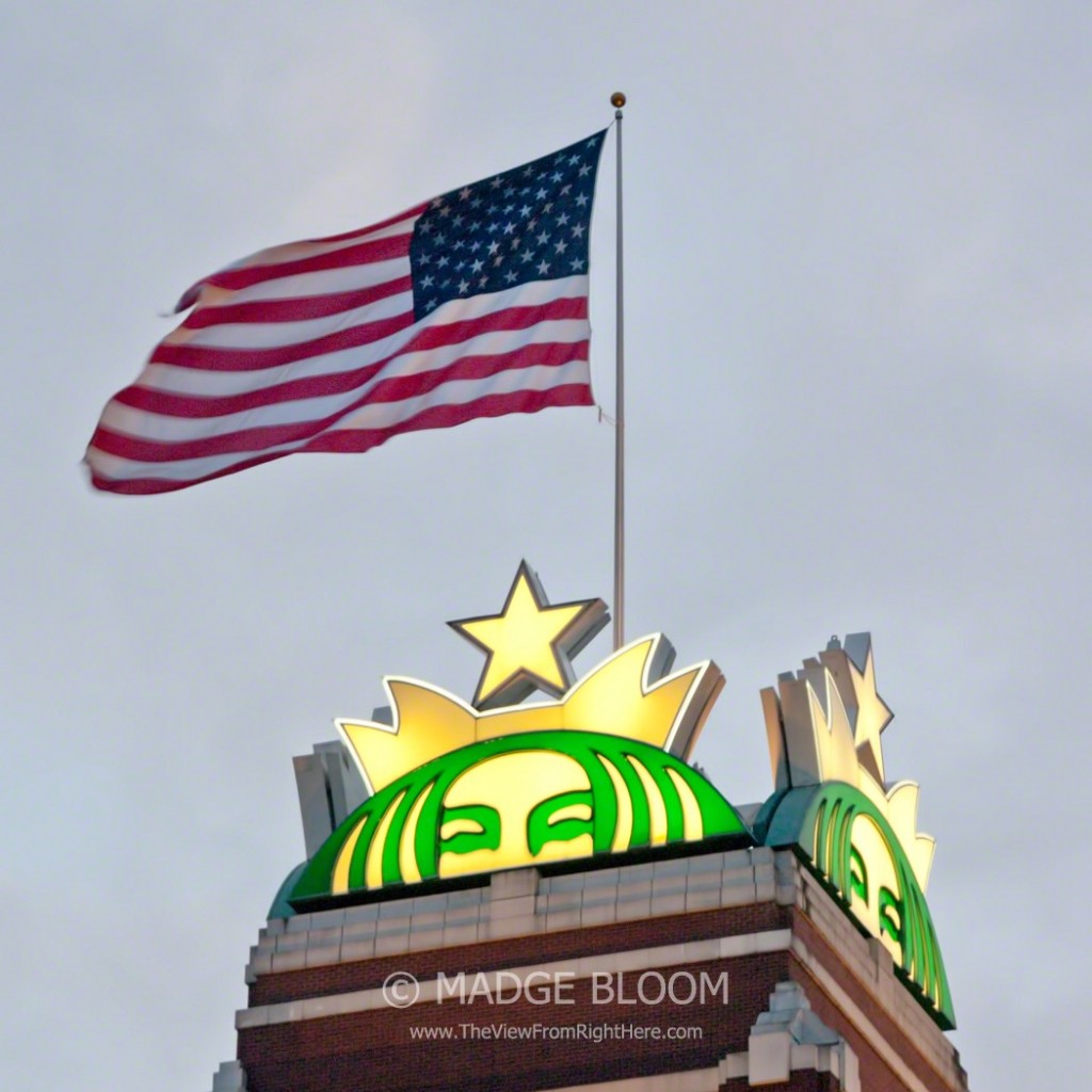 US Flag atop Starbucks Headquarters - SODO District, Seattle WA